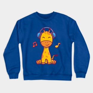 Cute Giraffe Listening Music With Headphone Cartoon Crewneck Sweatshirt